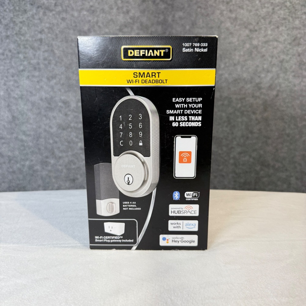 Defiant Smart Wi-Fi Deadbolt Satin Nickel Keypad‎ Entry Hubspace Alexa Google